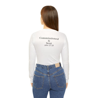 Women's Long Sleeve V-Neck Shirt | Commissioned & Sent | Casual Faith-Based Apparel